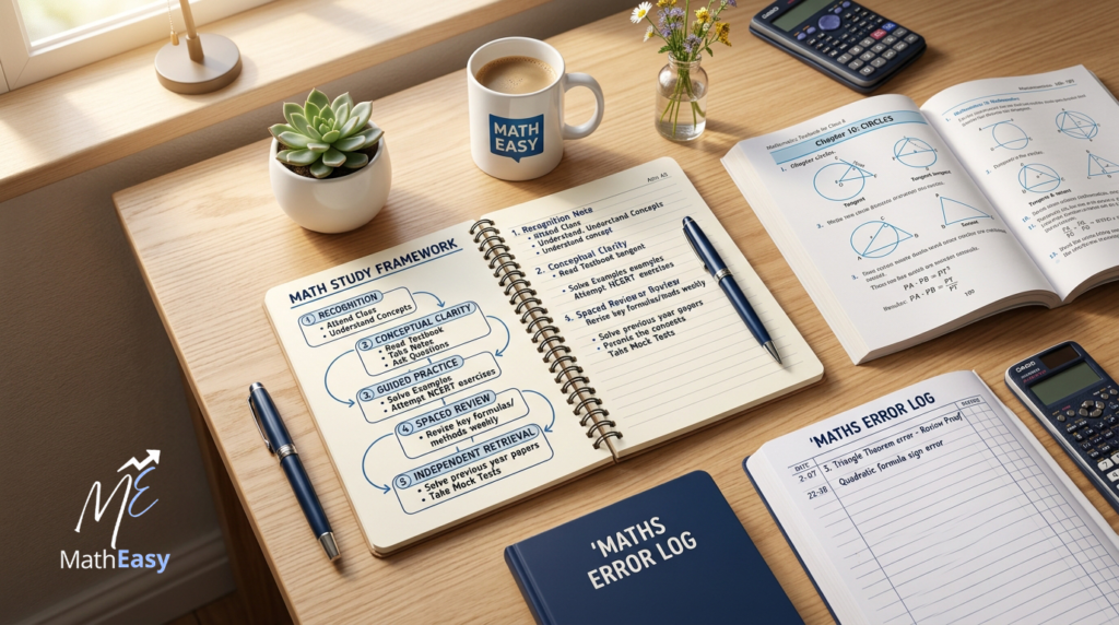 Five-step structured study method notebook and error log for Class 10 mathematics board exam preparation